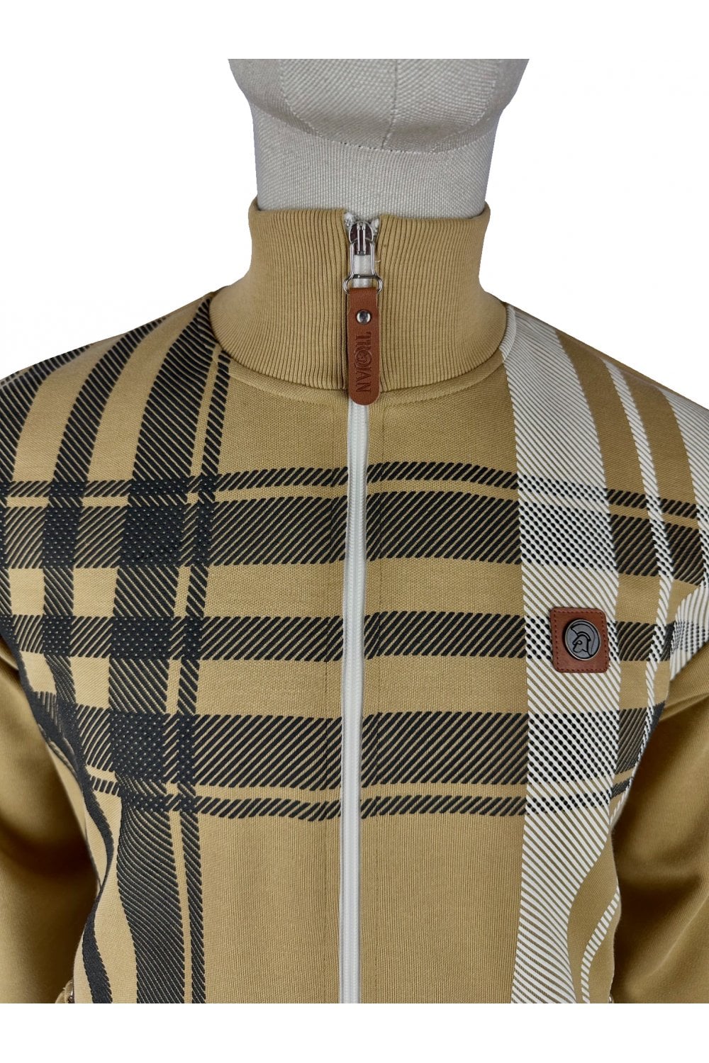 Trojan Records Men's TR8902 Oversize Check Track Top Camel Brown