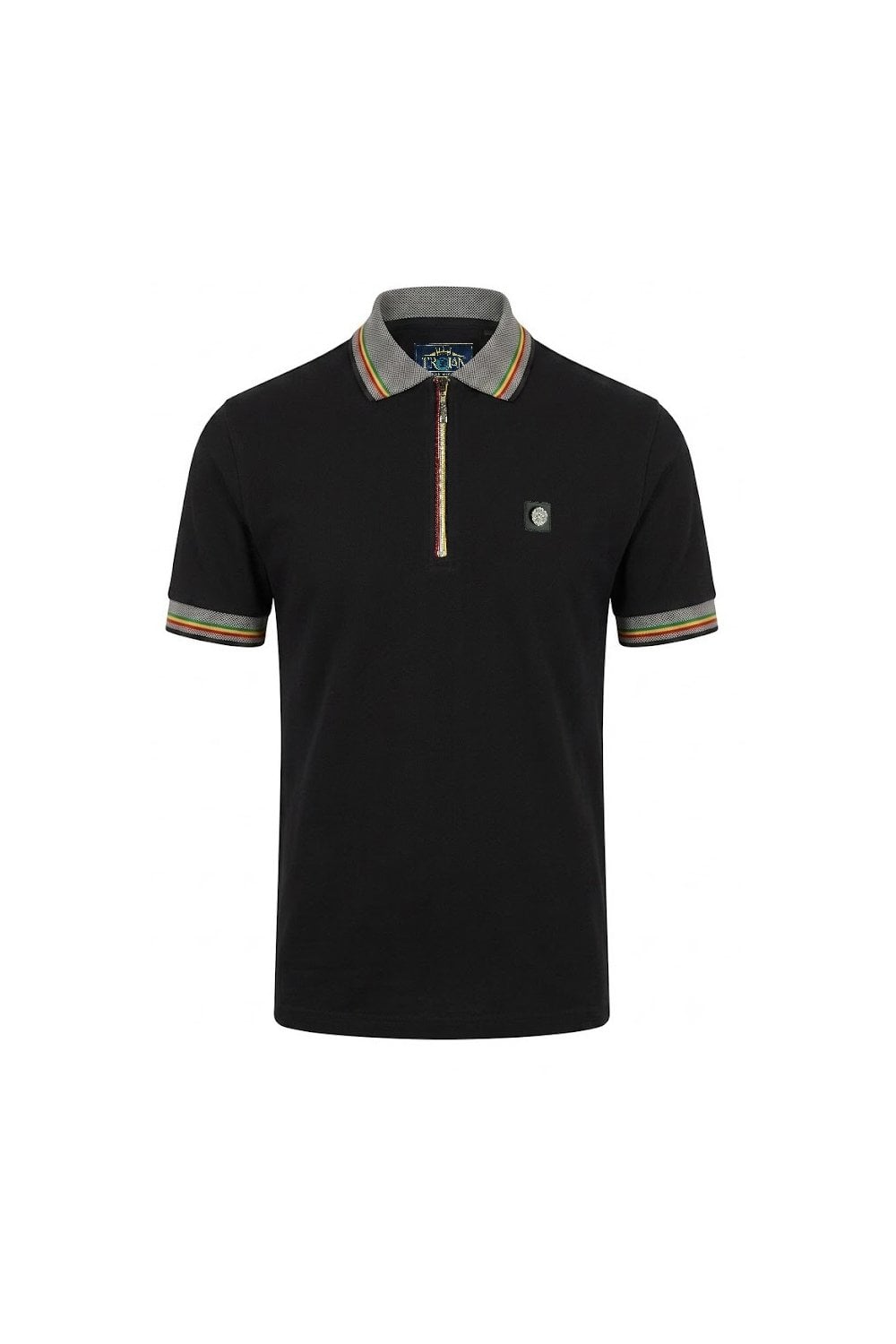 Trojan Records Men's TR9132 Oxford Collar Zip Pique Polo Black
