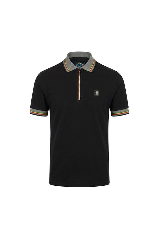 Trojan Records Men's TR9132 Oxford Collar Zip Pique Polo Black