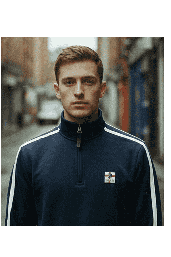 Trojan Records Men's TR9057 Quarter Zip St George Sweat Navy Blue