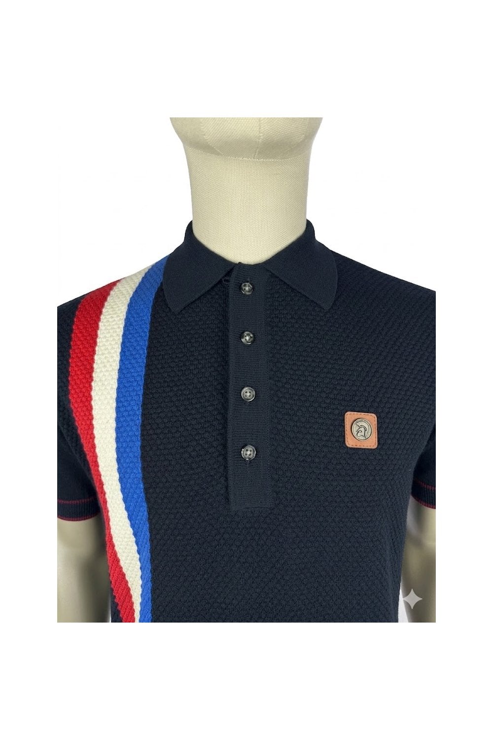 Trojan Records Men's TR9063 Racing Stripe Fine Gauge Polo Shirt Navy Blue
