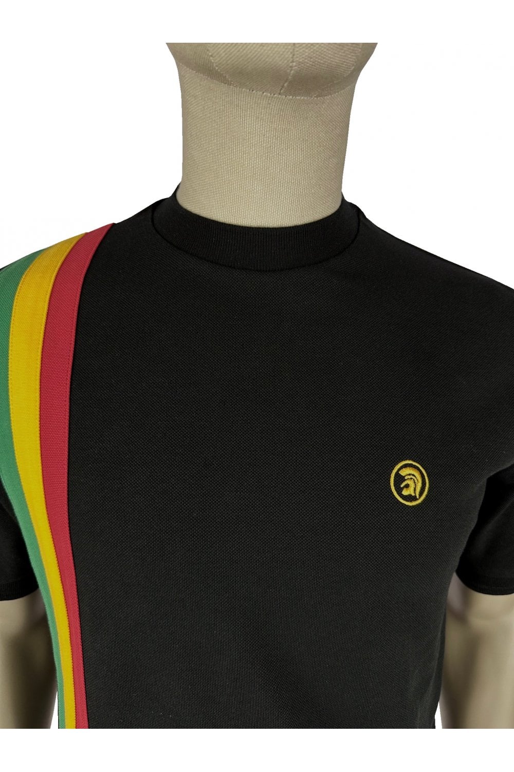 Trojan Records Men's TR8943 SS Racing Stripe T Shirt Black