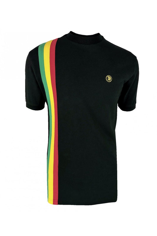 Trojan Records Men's TR8943 SS Racing Stripe T Shirt Black