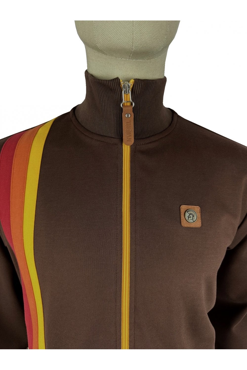 Trojan Records Men's TR8901 Racing Stripe Track Top Chocolate Brown