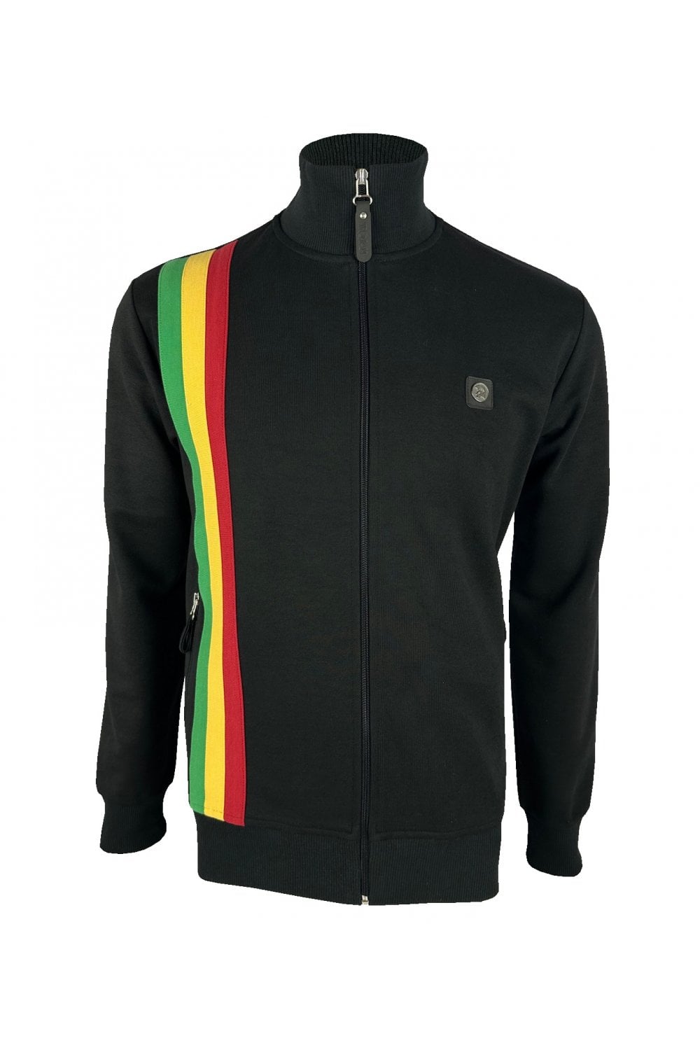 Trojan Records Men's TR8901 Racing Stripe Track Top Black