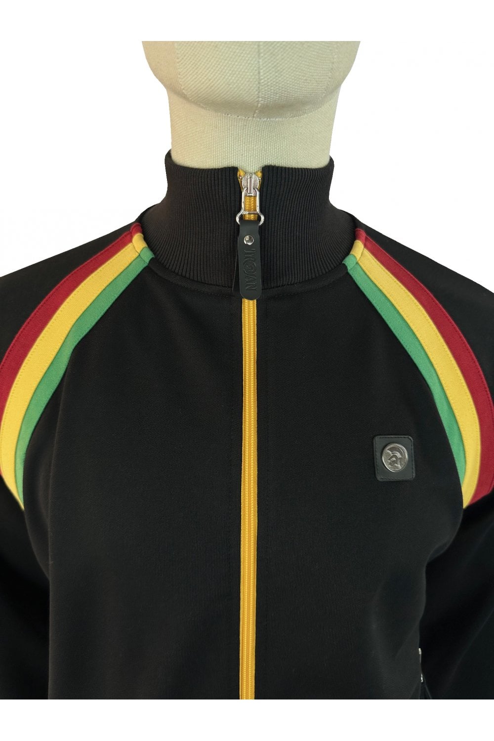 Trojan Records Men's TR9053 Raglan Taped Track Top Rasta Black