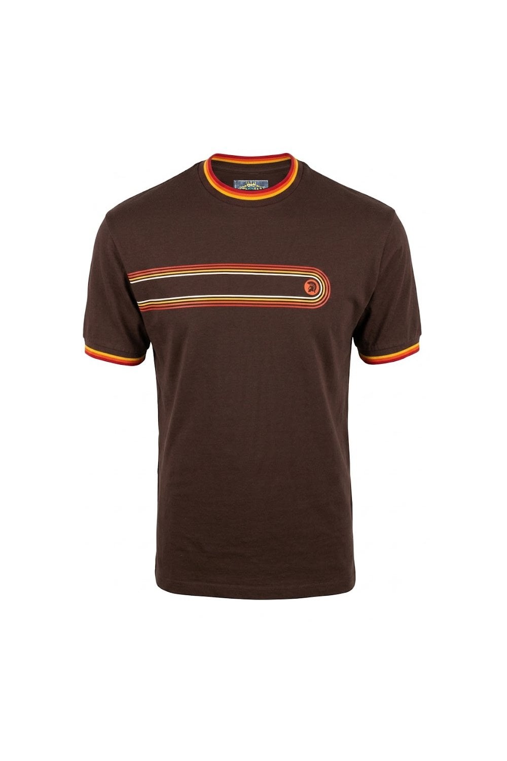 Trojan Records Men's TR9137 Retro Stripe Print Tee Chocolate Brown