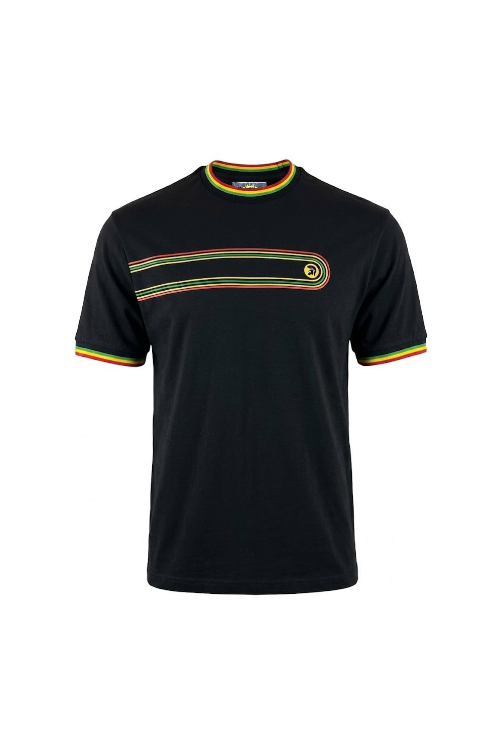 Trojan Records Men's TR9137 Retro Stripe Print Tee Black