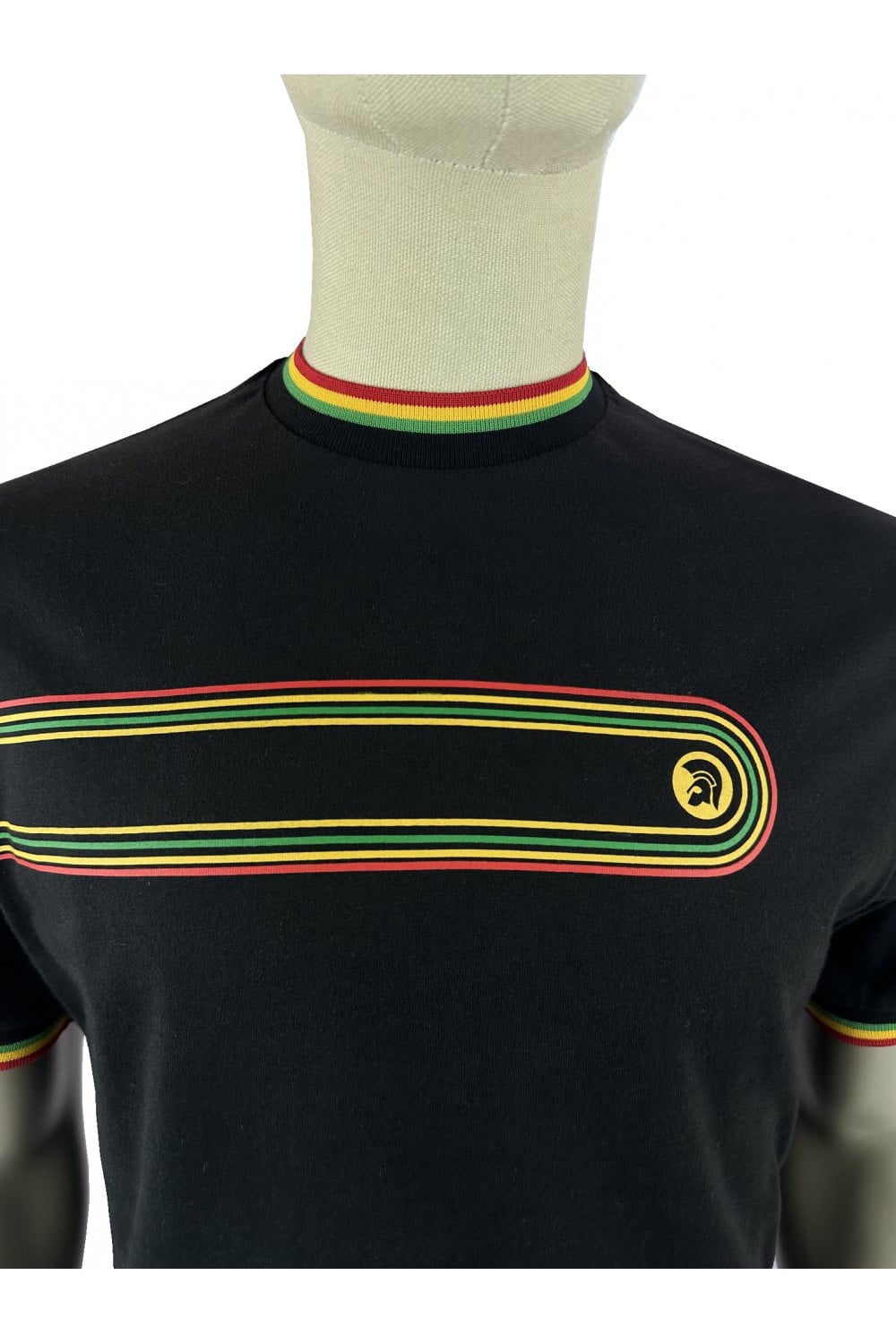 Trojan Records Men's TR9137 Retro Stripe Print Tee Black