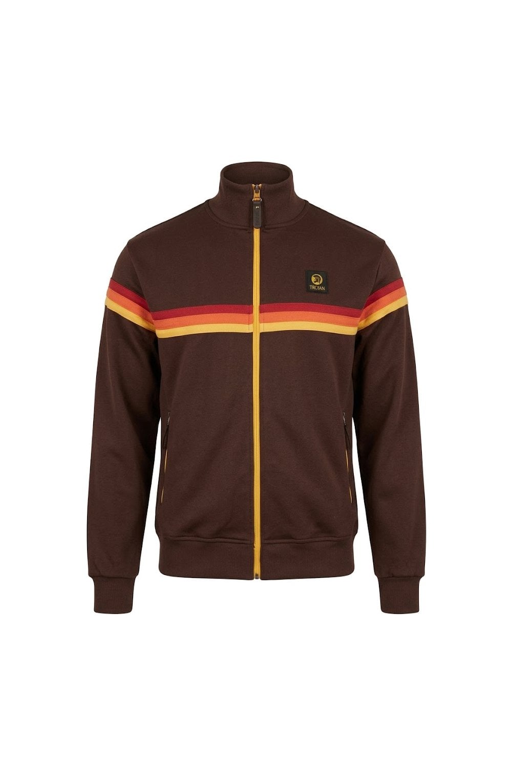 Trojan Records Men's TR9102 Retro Stripe Track Top Chocolate Brown