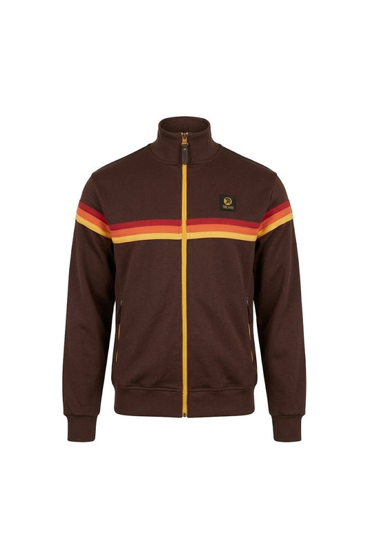 Trojan Records Men's TR9102 Retro Stripe Track Top Chocolate Brown