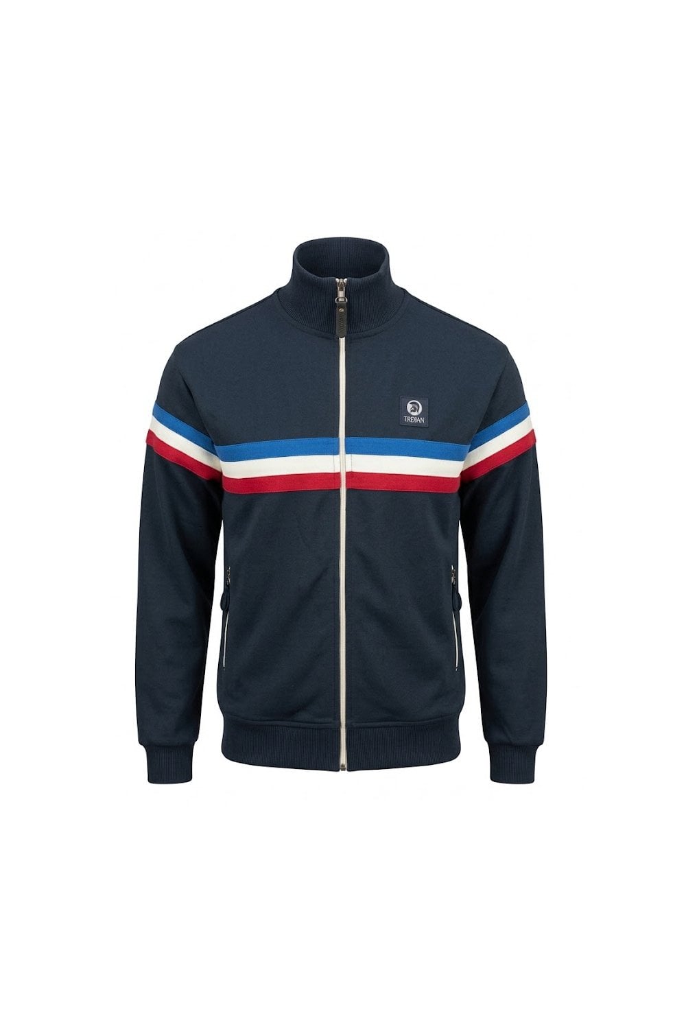 Trojan Records Men's TR9102 Retro Stripe Track Top Navy Blue