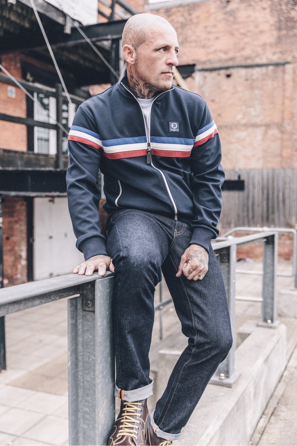 Trojan Records Men's TR9102 Retro Stripe Track Top Navy Blue