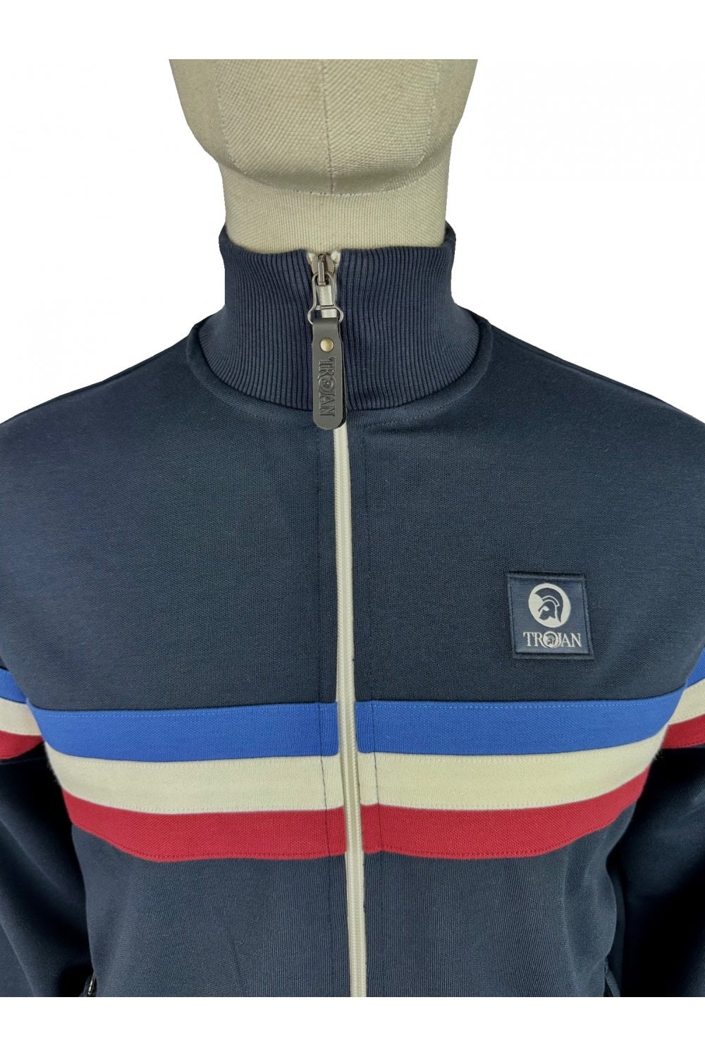 Trojan Records Men's TR9102 Retro Stripe Track Top Navy Blue