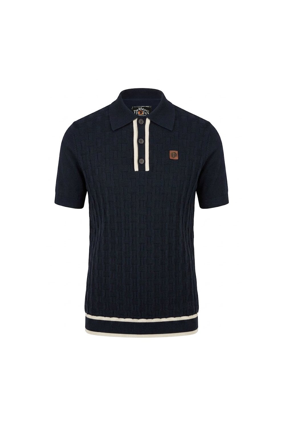 Trojan Records TR9112 Self-Check Fine Gauge Polo Shirt Navy Blue