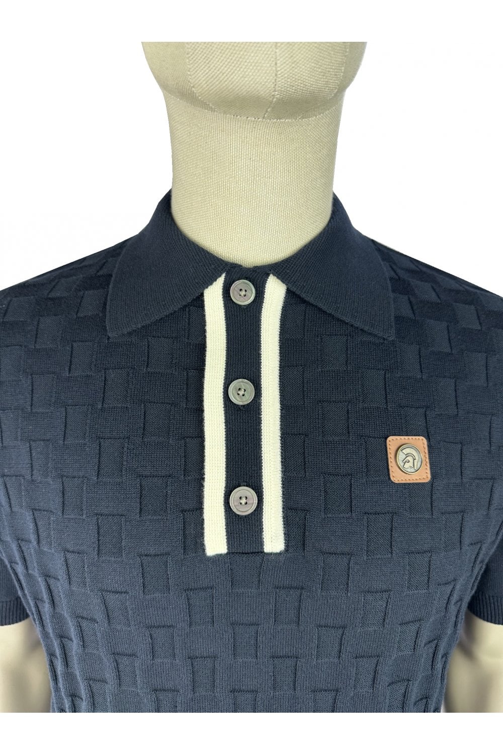 Trojan Records TR9112 Self-Check Fine Gauge Polo Shirt Navy Blue