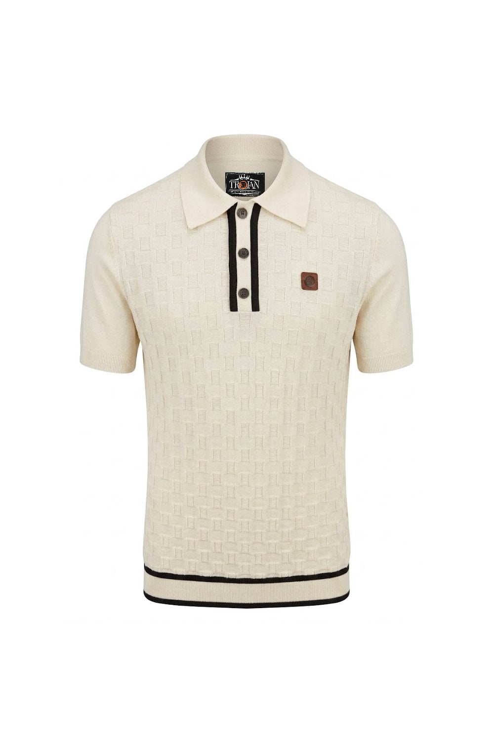 Trojan Records TR9112 Self-Check Fine Gauge Polo Shirt Cream