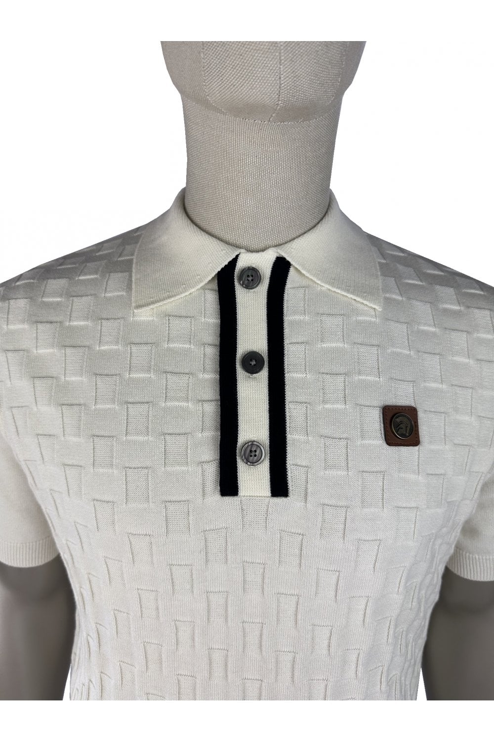 Trojan Records TR9112 Self-Check Fine Gauge Polo Shirt Cream