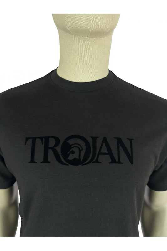 Trojan Records Men's TR9139 Self-Flock Print Logo Tee Black
