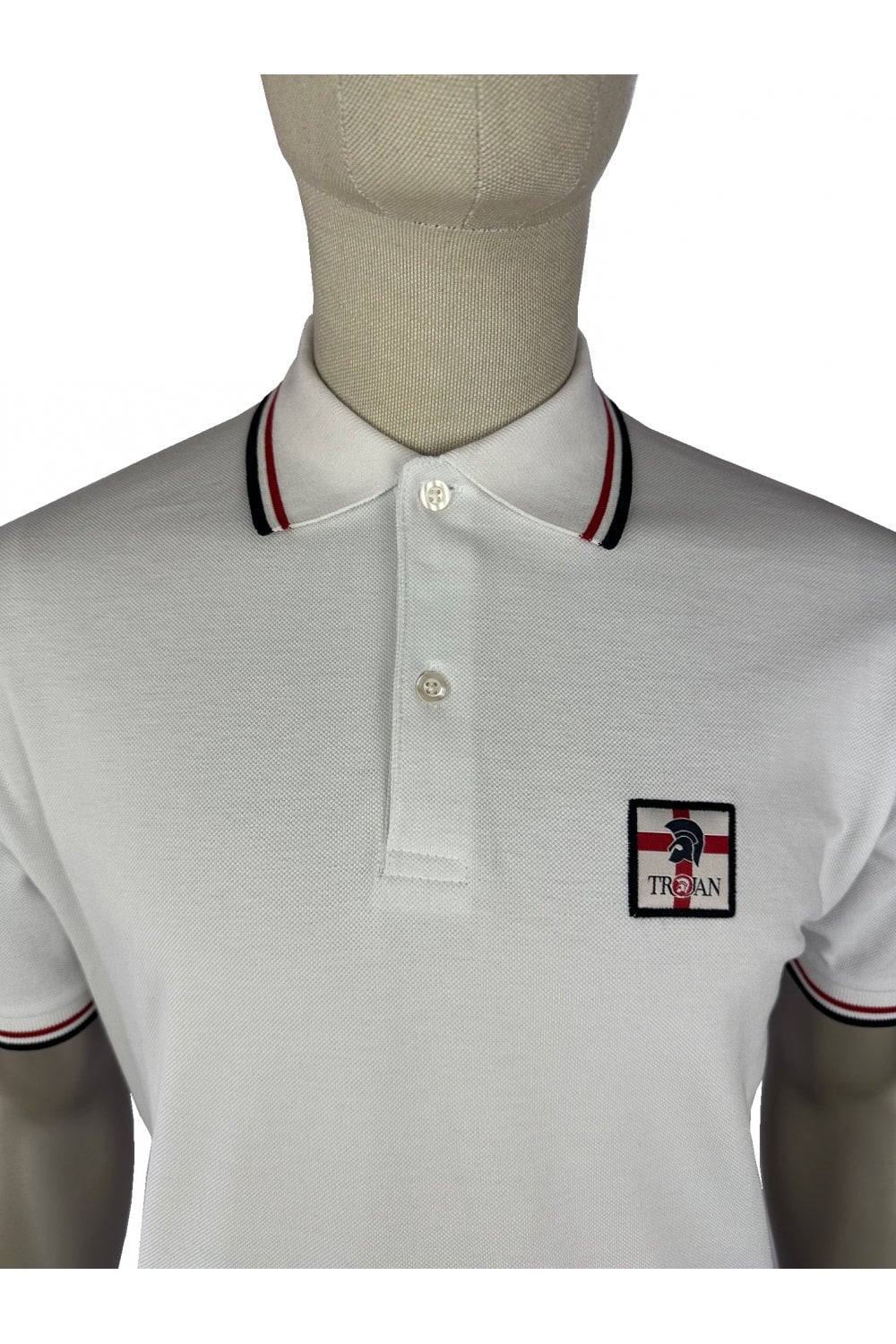 Trojan Records Men's TR9078 St George Badge Pique Polo Shirt White