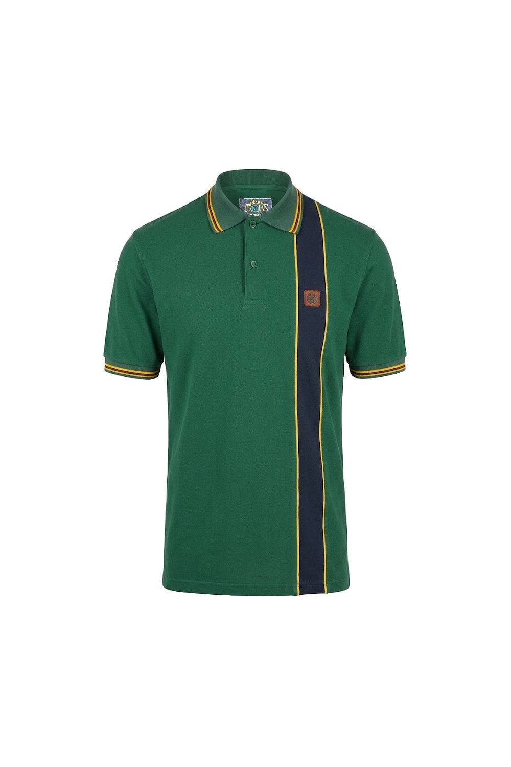 Trojan Records Men's TR9131 Stripe Front Pique Polo Shirt Green