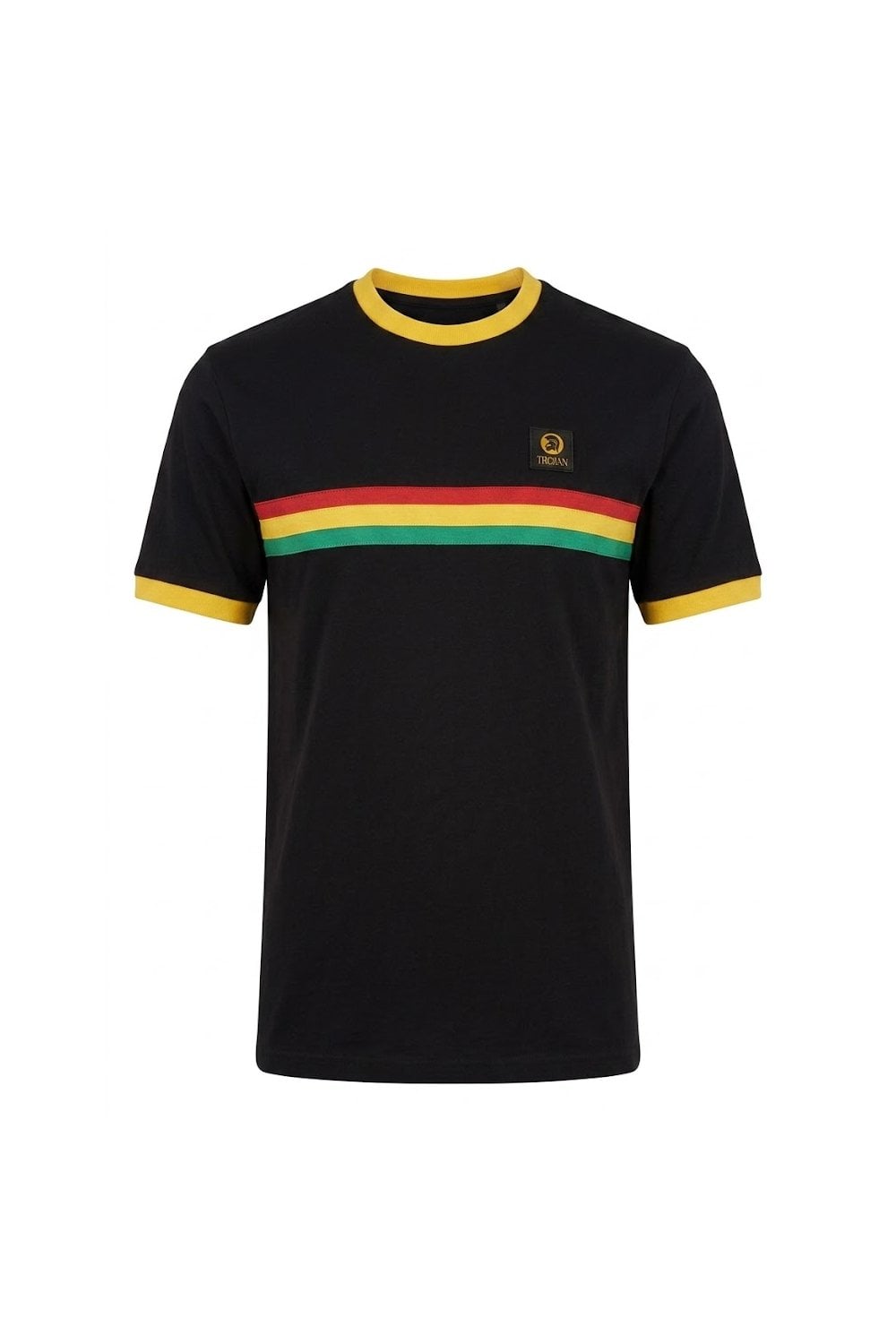 Trojan Records Men's TR9140 Stripe Front Tee Black