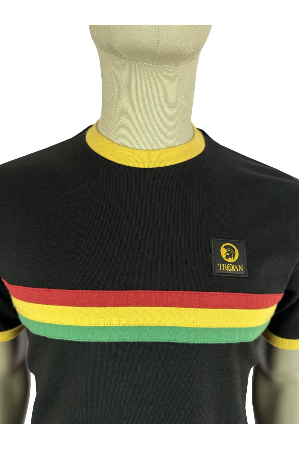 Trojan Records Men's TR9140 Stripe Front Tee Black