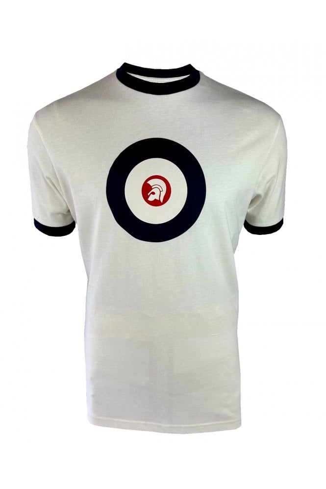Trojan Records Men's TR9090/TR9036 Target Ringer Tee Shirt Ecru