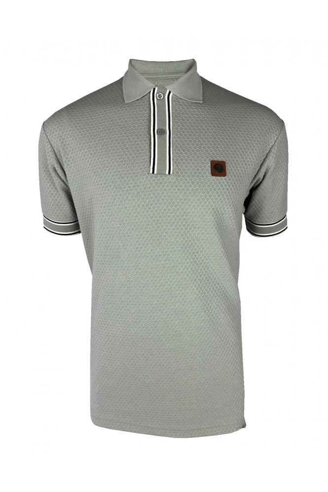 Trojan Records Men's TR9081 Textured Stripe Rib Polo Shirt Grey