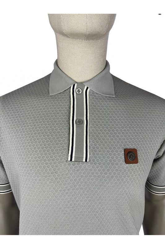 Trojan Records Men's TR9081 Textured Stripe Rib Polo Shirt Grey