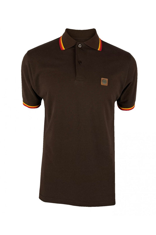 Trojan Records Men's TC1041 Three Colour Tipped Pique Polo Shirt Chocolate Brown