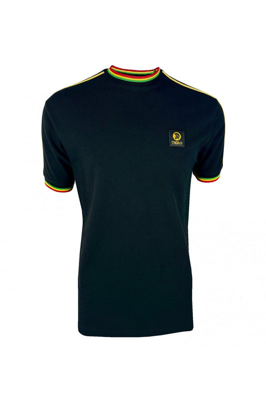 Trojan Records Men's TC1042 Three Colour Tipped Pique T Shirt Black