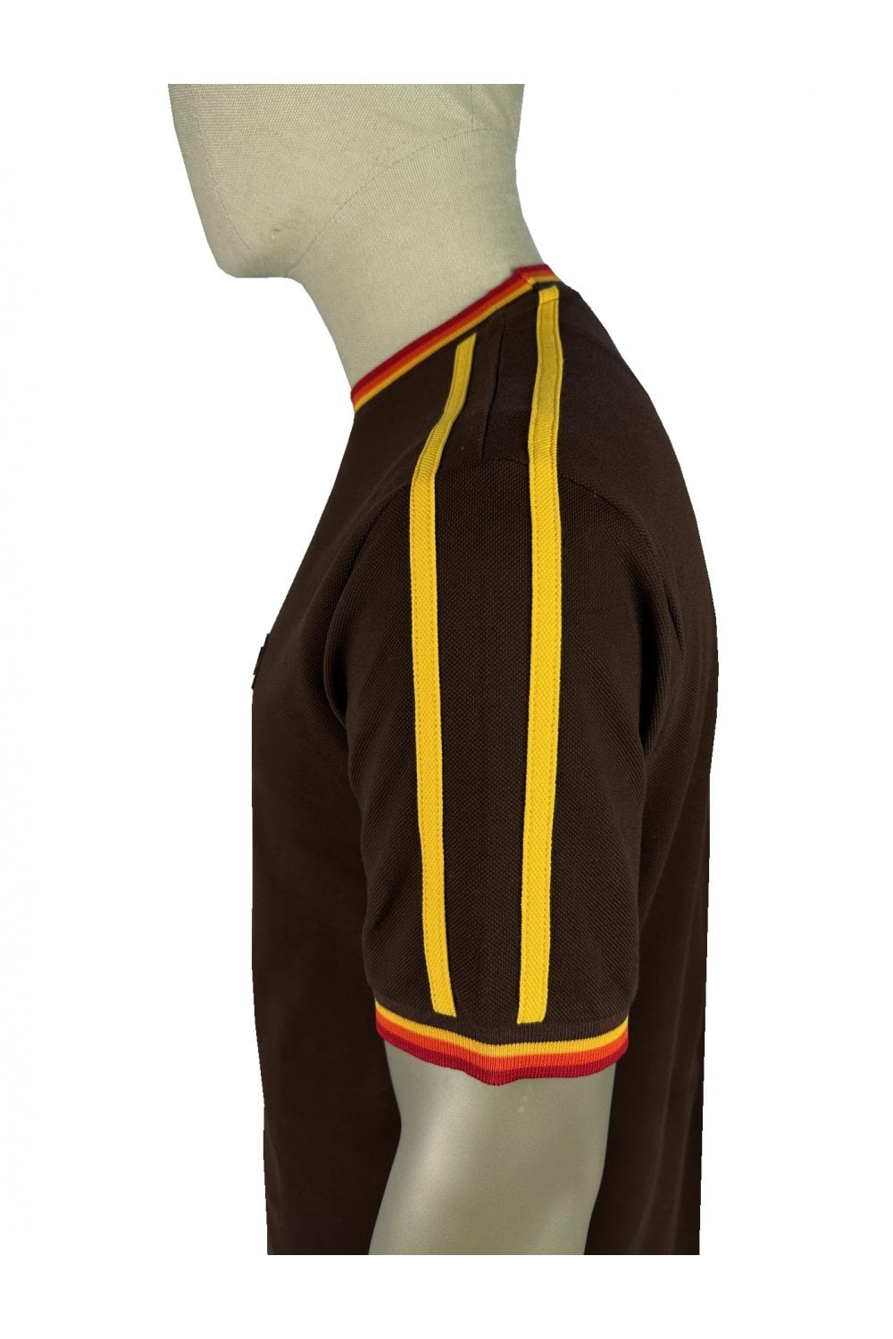 Trojan Records Men's TC1042 Three Colour Tipped Pique T Shirt Chocolate Brown