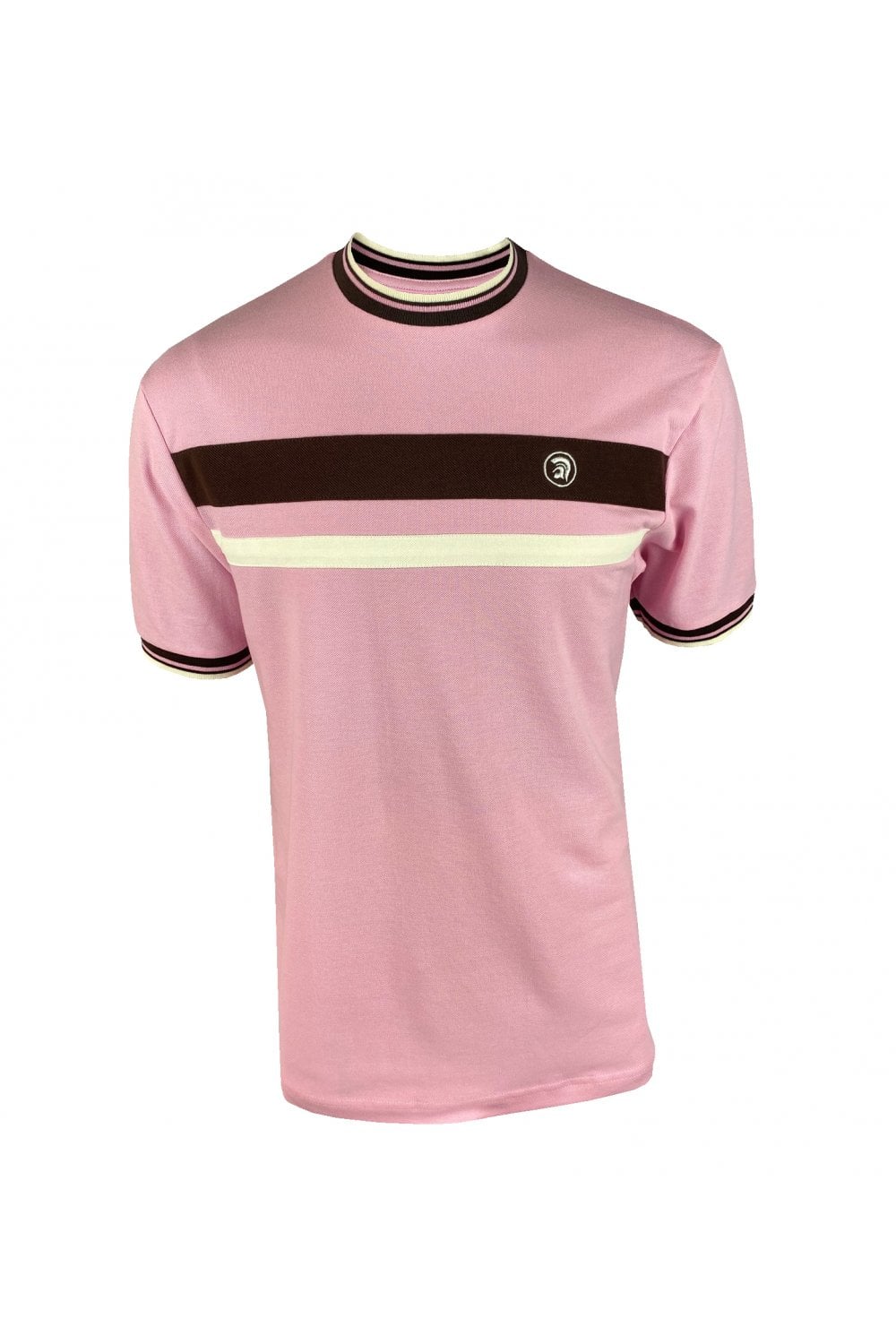 Trojan Records Men's TR8787 Tipped Stripe Front Tee Shirt Pink