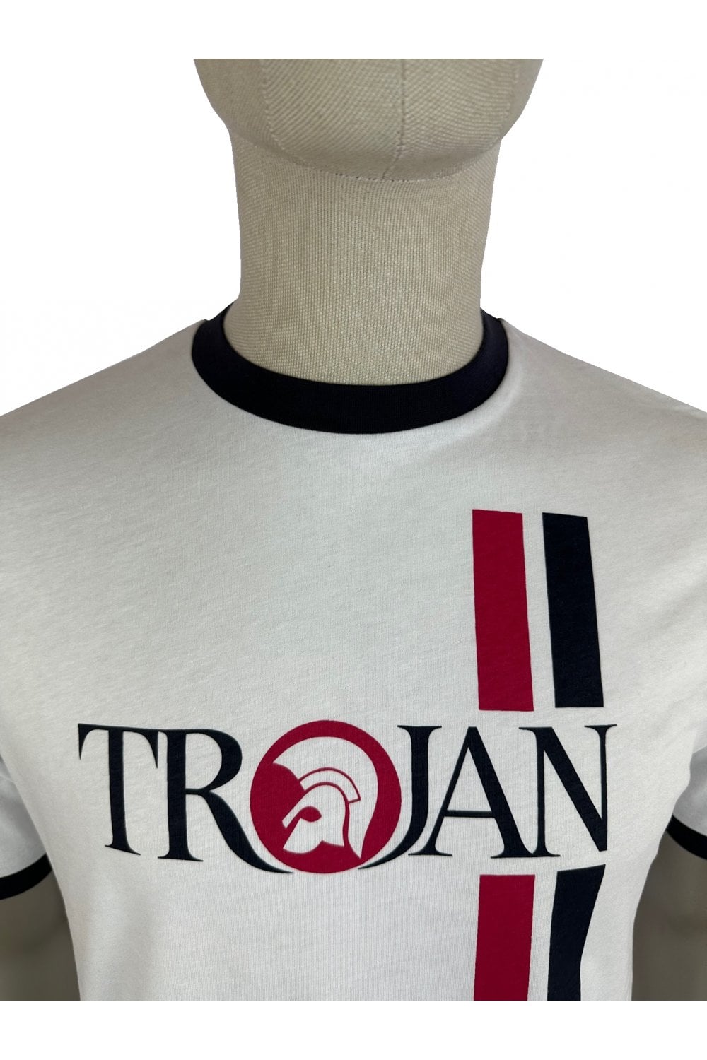 Trojan Records Men's TC1036 Twin Stripe Logo Crew Tee Ecru