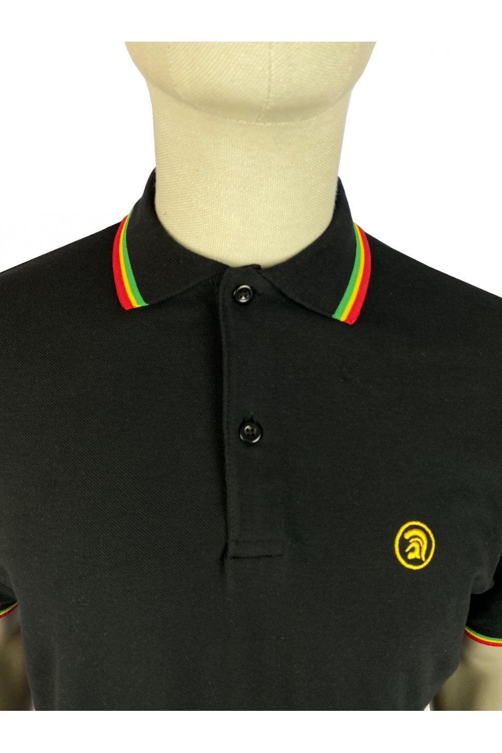 Trojan Records Men's TC1031 Twin Tipped Pique Polo Shirt Rasta Black