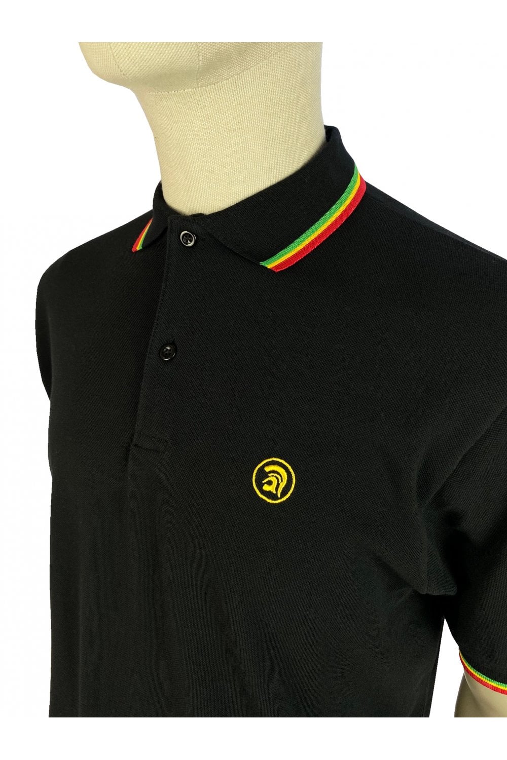 Trojan Records Men's TC1031 Twin Tipped Pique Polo Shirt Rasta Black
