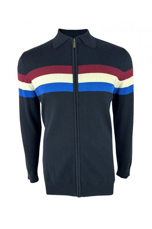 Trojan Records Men's TR9011 Zip Stripe Cardi Track Top Navy Blue