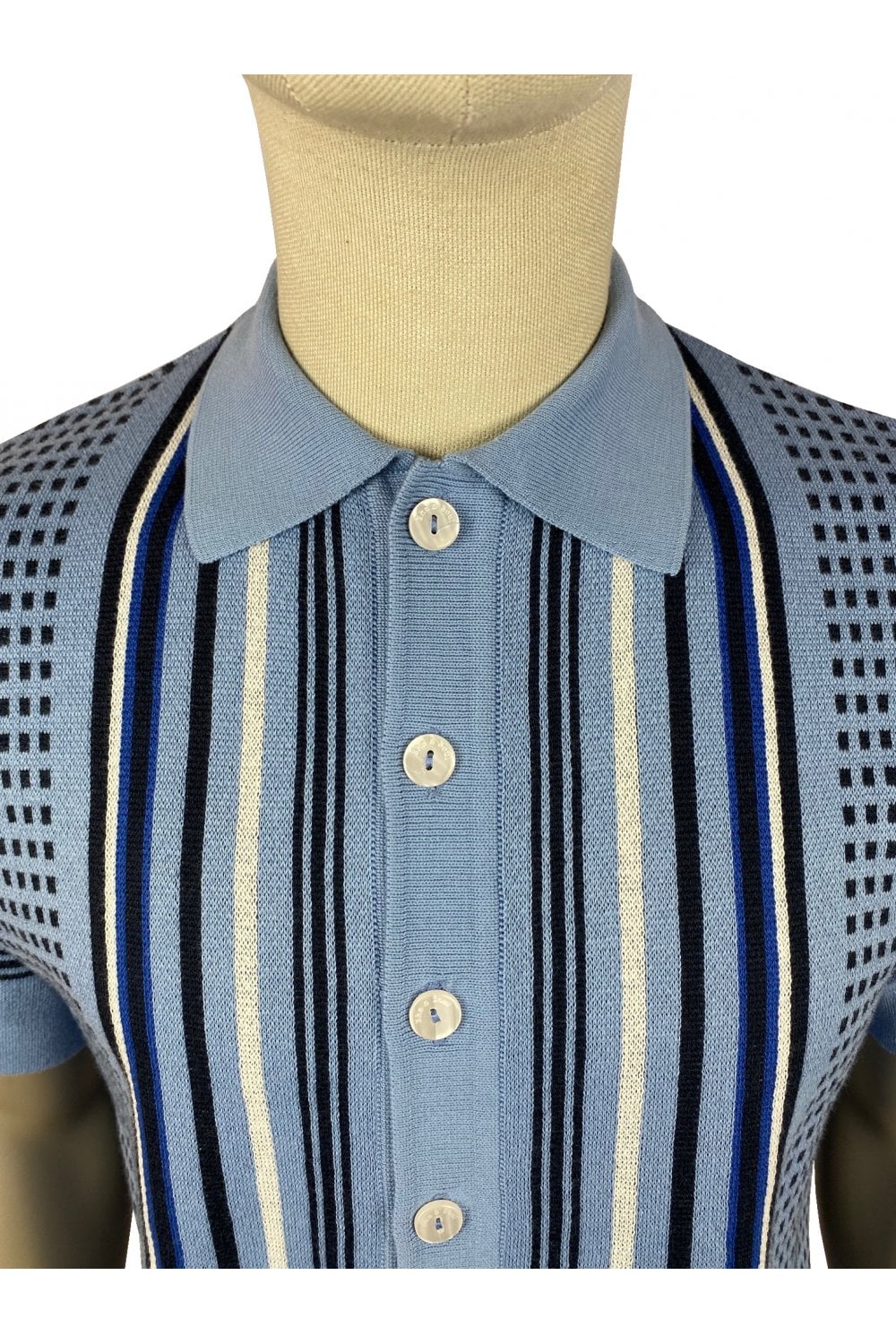 Ska & Soul Men's SS2500 Jacquard Fine Gauge Cardi Polo Shirt Sky Blue