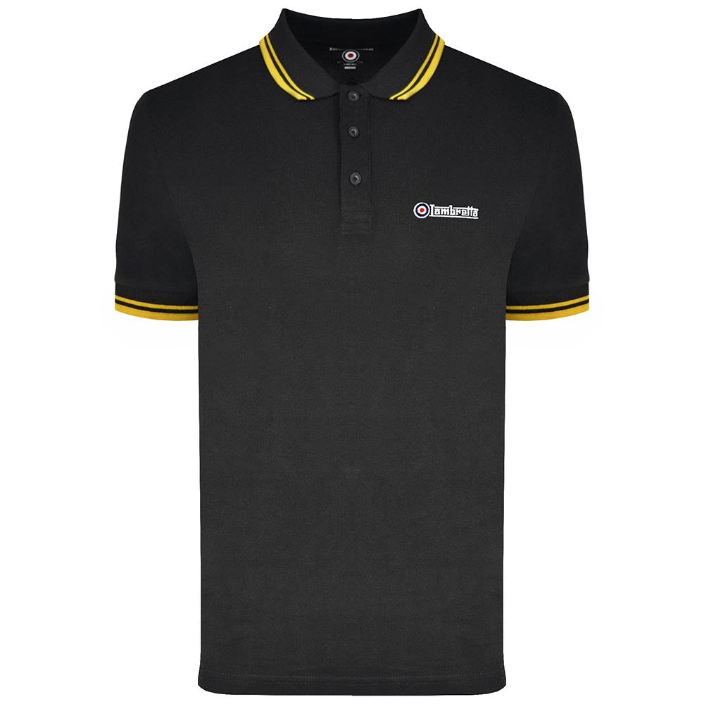 Lambretta Men's SS1608 Twin Tipped Polo Shirt Black Gold