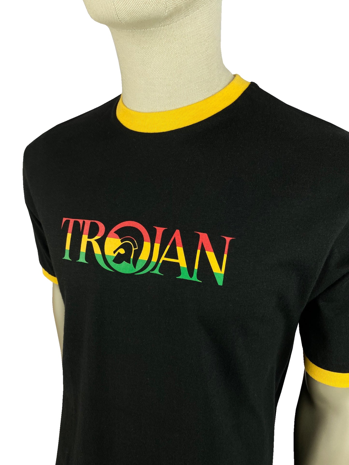 Trojan Records Men's TC1014 Logo Ringer Crew T Shirt Rasta Black