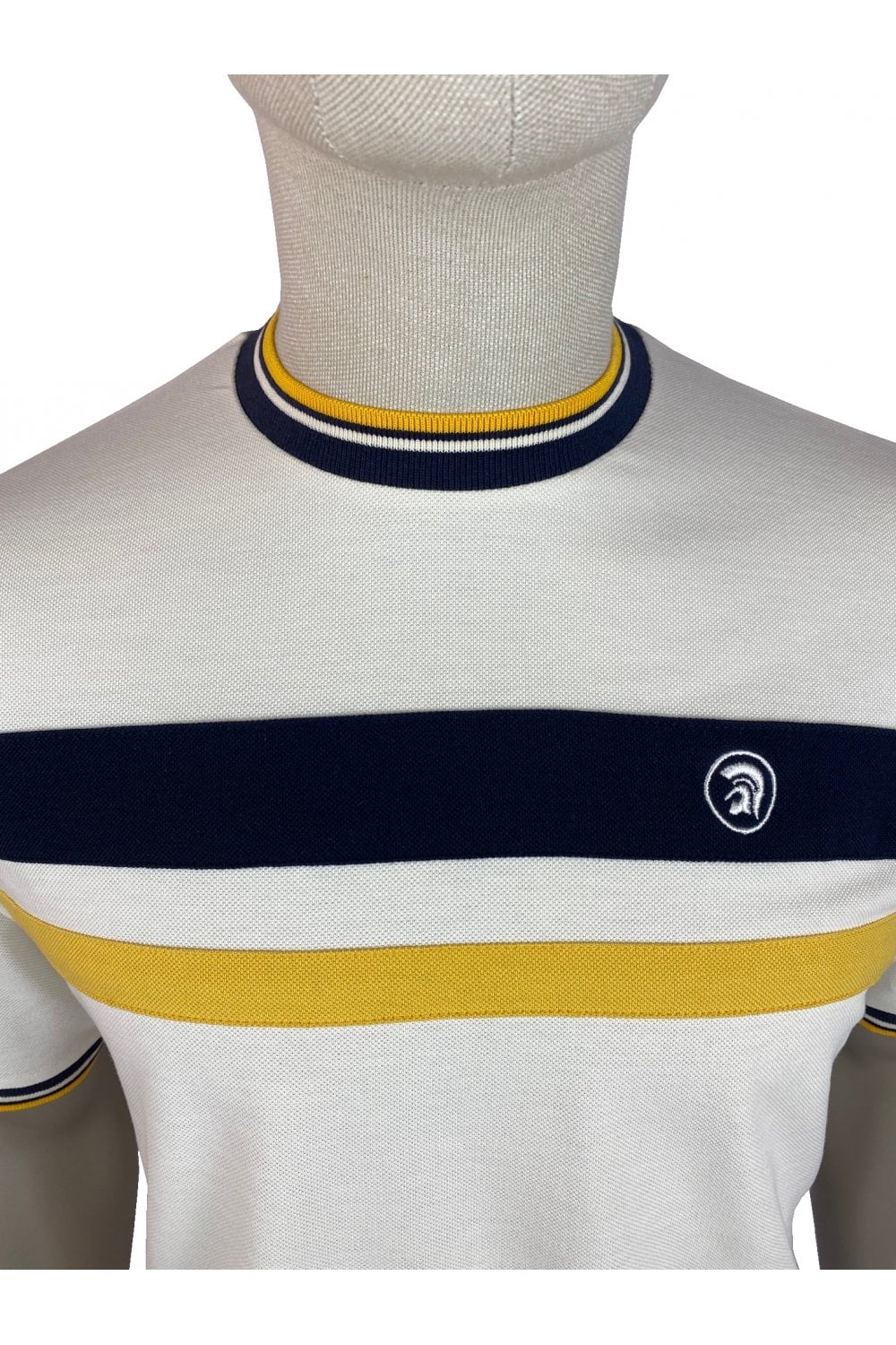 Trojan Records Men's TR8787 Tipped Stripe Front Tee Shirt Ecru